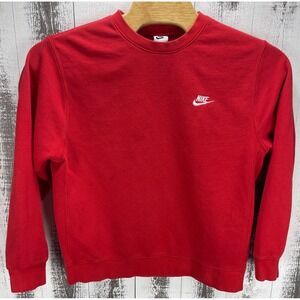 Nike Red Crewneck Sweatshirt Men's Large Fleece Pullover Logo Swoosh